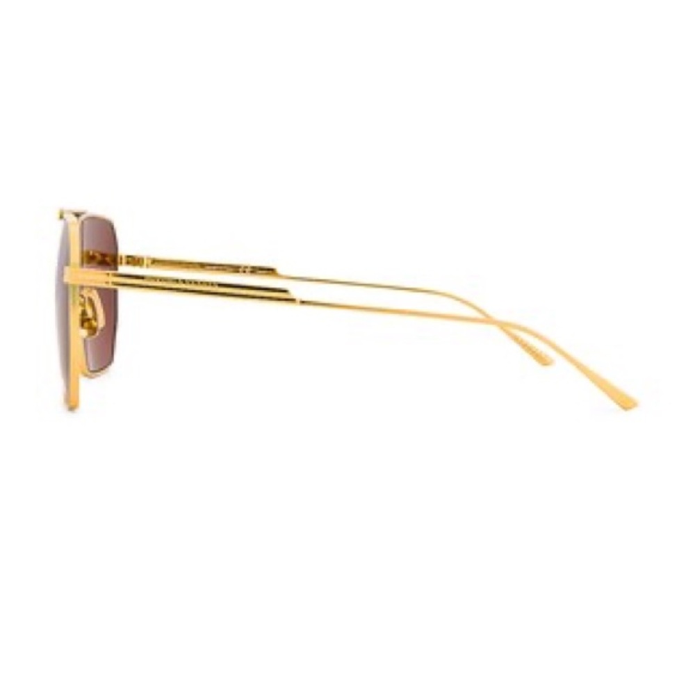 Bottega veneta Light Ribbon Pilot Sunglasses in Shiny Gold & Solid Warm Brown - Picture 3 of 8